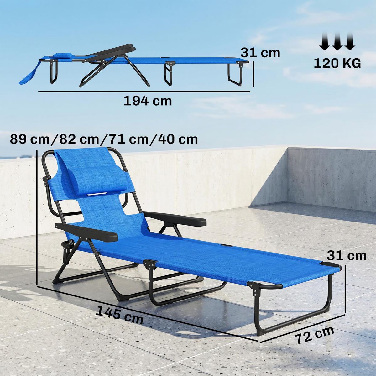 GARTENLIEGE Blau 1 Stück - Blau, Naturmaterialien (72/31/194cm) - GiPP