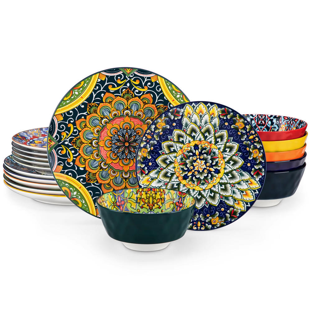 KOMBISERVICE 18-teilig Steinzeug Geschirrset Böhmischer Stil - Multicolor, Keramik (27.2/2.3/27.2cm) - Kaket