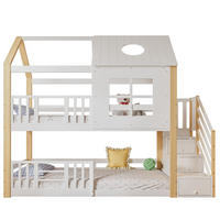 ETAGENBETT 90/200 cm mit Aufbewahrungstreppe, Fallschutzgitter und Hausdach, Kiefer/MDF, Weiß/Natur - Weiß, Holz (90/200cm) - Redom