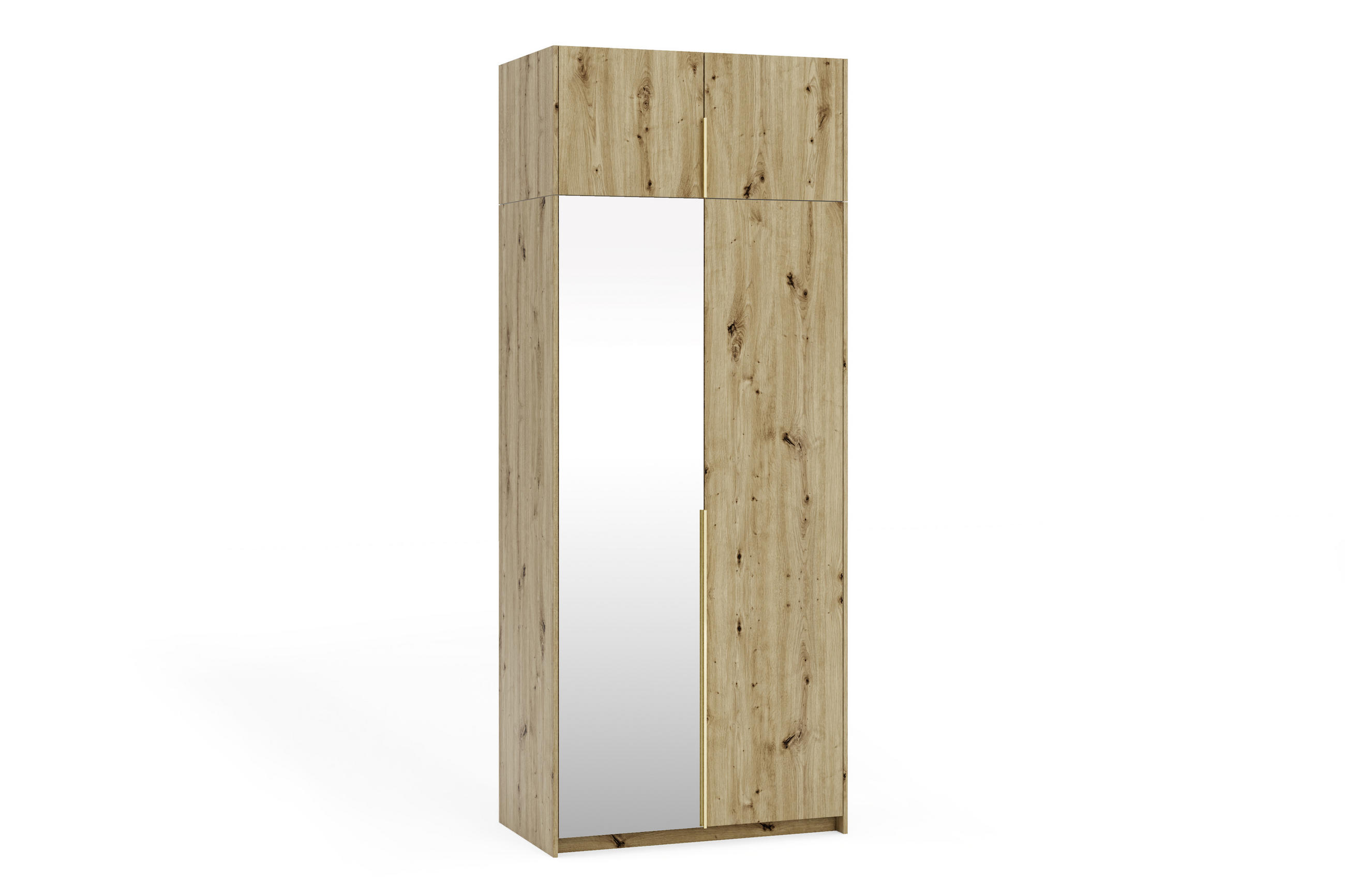 DREHTÜRENSCHRANK Apollonia I mit Spiegel 100x204cm 2-türig, artisan, goldene Griffe - Goldfarben/Braun, Kunststoff (58/250/100cm) - Margaret Hadas24