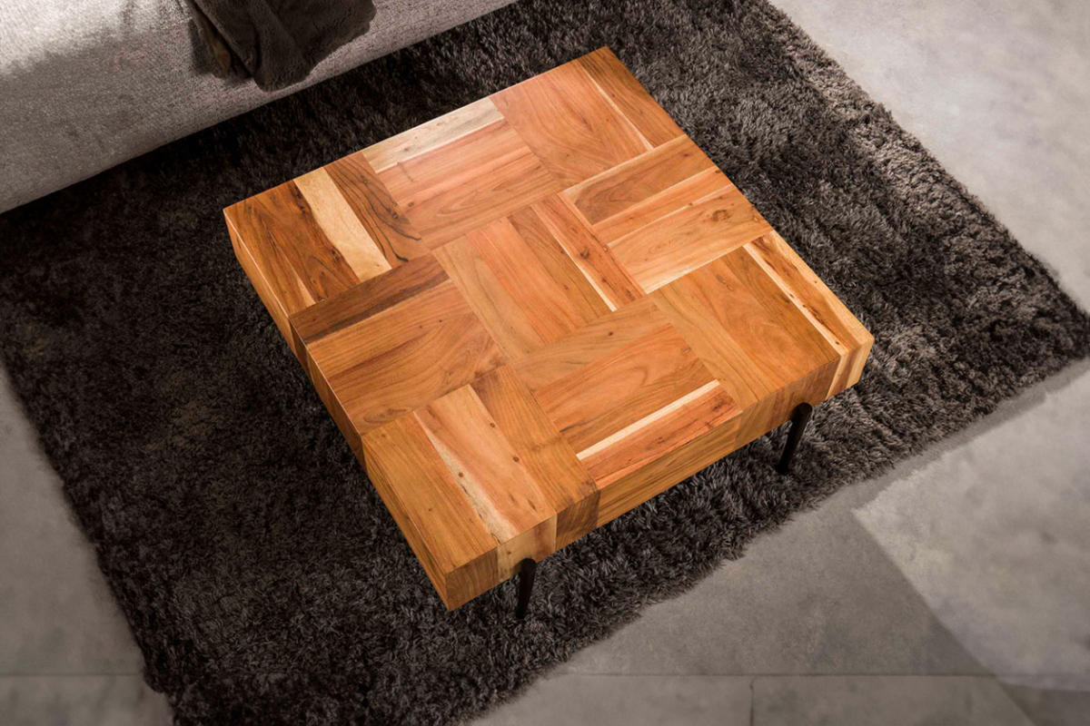COUCHTISCH RICE Braun Akazie - Schwarz/Braun, Holz/Metall (90/90/35cm) - KAWOLA