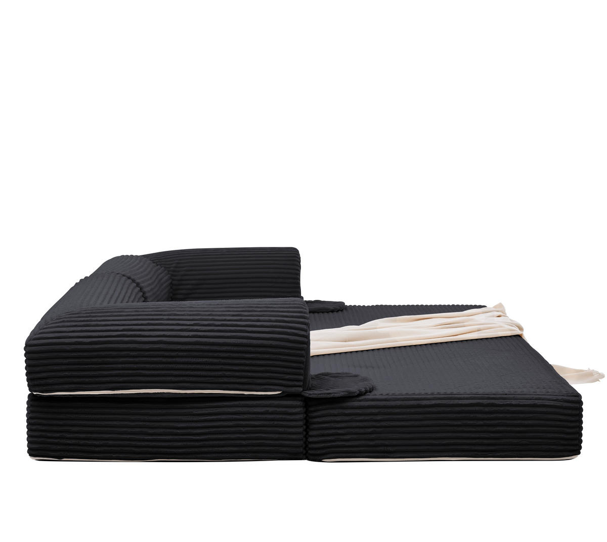 SCHLAFSOFA in Schwarz aus Cord mit bodennaher Konstruktion - Schwarz, Textil/Metall (190/45/78cm) - CHICFURN