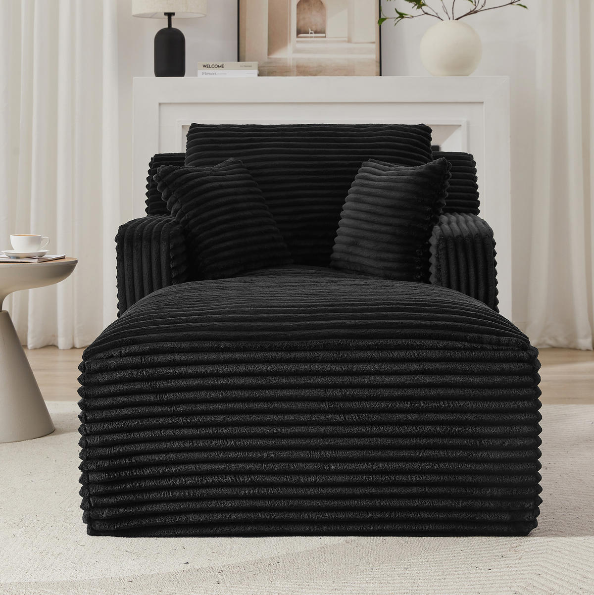 CHAISELONGUE als Schlafsofa Cord Schwarz montagefrei - Schwarz, Kunststoff (100/82/166cm) - Meubliv
