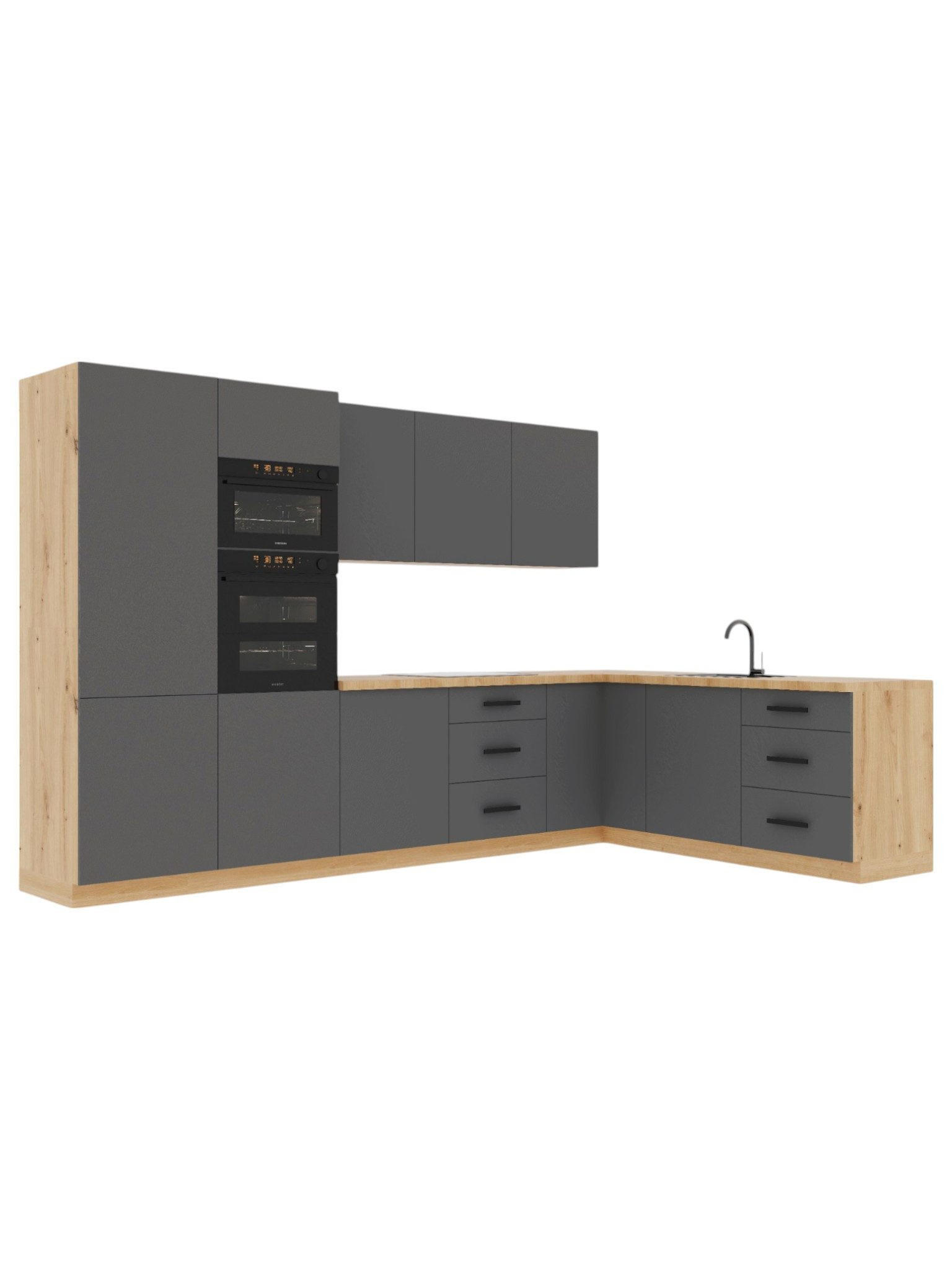 ECKKÜCHE 330 x 210 cm – Nexa K100-G330 – in Grau / Matt - Schwarz/Grau, Holz/Metall (330/212/58cm) - ROYAL24_MARKT