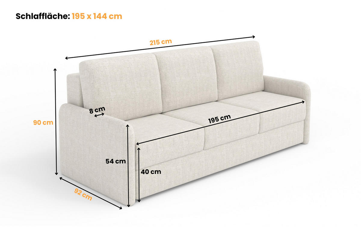 3-SITZER SOFA BIANCO 215 cm breit in Stoff Schwarz - Schwarz, Holzwerkstoff/Textil (215/90/92cm) - Deine Möbel 24