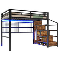 HOCHBETT 140/200 cm aus Metall/MDF mit Stauraumleiter, Kleiderschrank und 7-Farben-LED Schwarz - Schwarz, Metall (140/200cm) - Modenvie