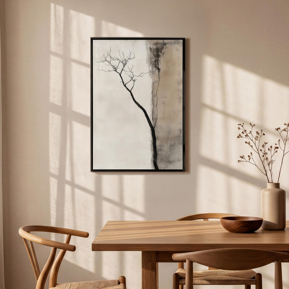 LEINWAND Bilder mit Rahmen - Wabi sabi - Pflanze - Beige - 60x90 - Taupe, Textil (60/90cm) - MuchoWow