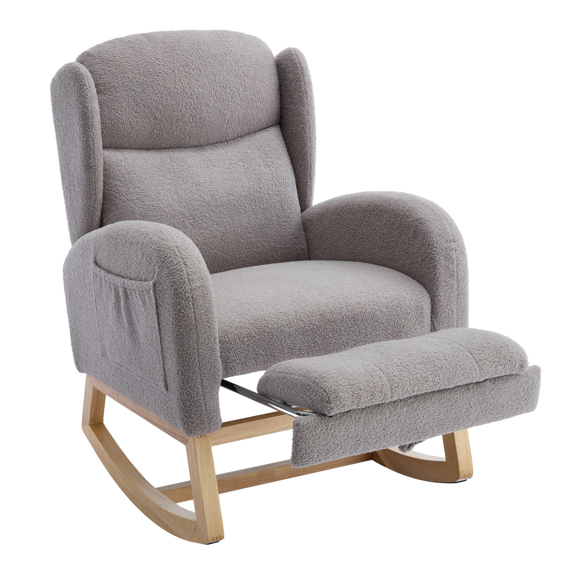 SCHAUKELSTUHL Teddy-Stoff mit Fußstütze und Seitentaschen 122.5/70/104 cm Grau - Grau, Textil (70/104/122.5cm) - Redom