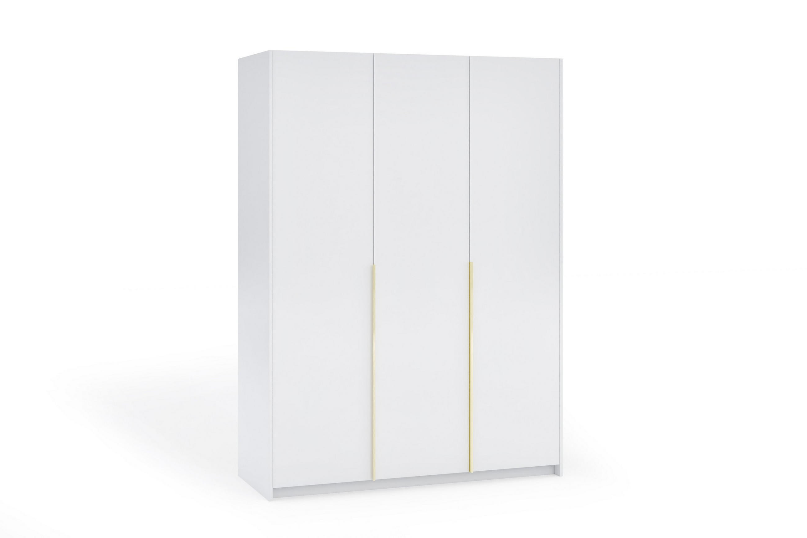 DREHTÜRENSCHRANK AMARA 148/204/58cm 3-türig Weiß - Goldfarben/Weiß, Holzwerkstoff (148/204/58cm) - MASSENO