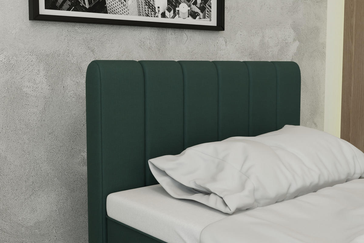 BOXBETT AVALON 100 x 200 cm mit Bettkasten und Topper - Dunkelgrün - Dunkelgrün, Holz - Panda Möbel