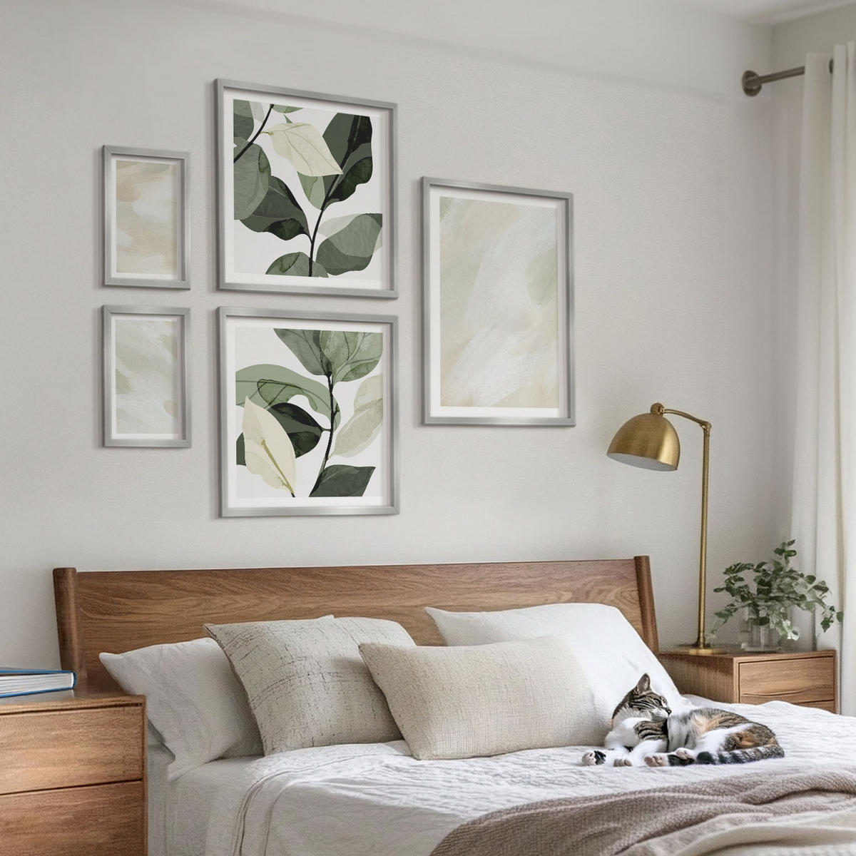 BILDER SET 5er Set - 50x50 cm & 20x30 cm & 40x60 cm Silberner Rahmen - Leuchtende, abstrakte Boho-Farben - Silberfarben, Kunststoff (40/60cm) - TULUP