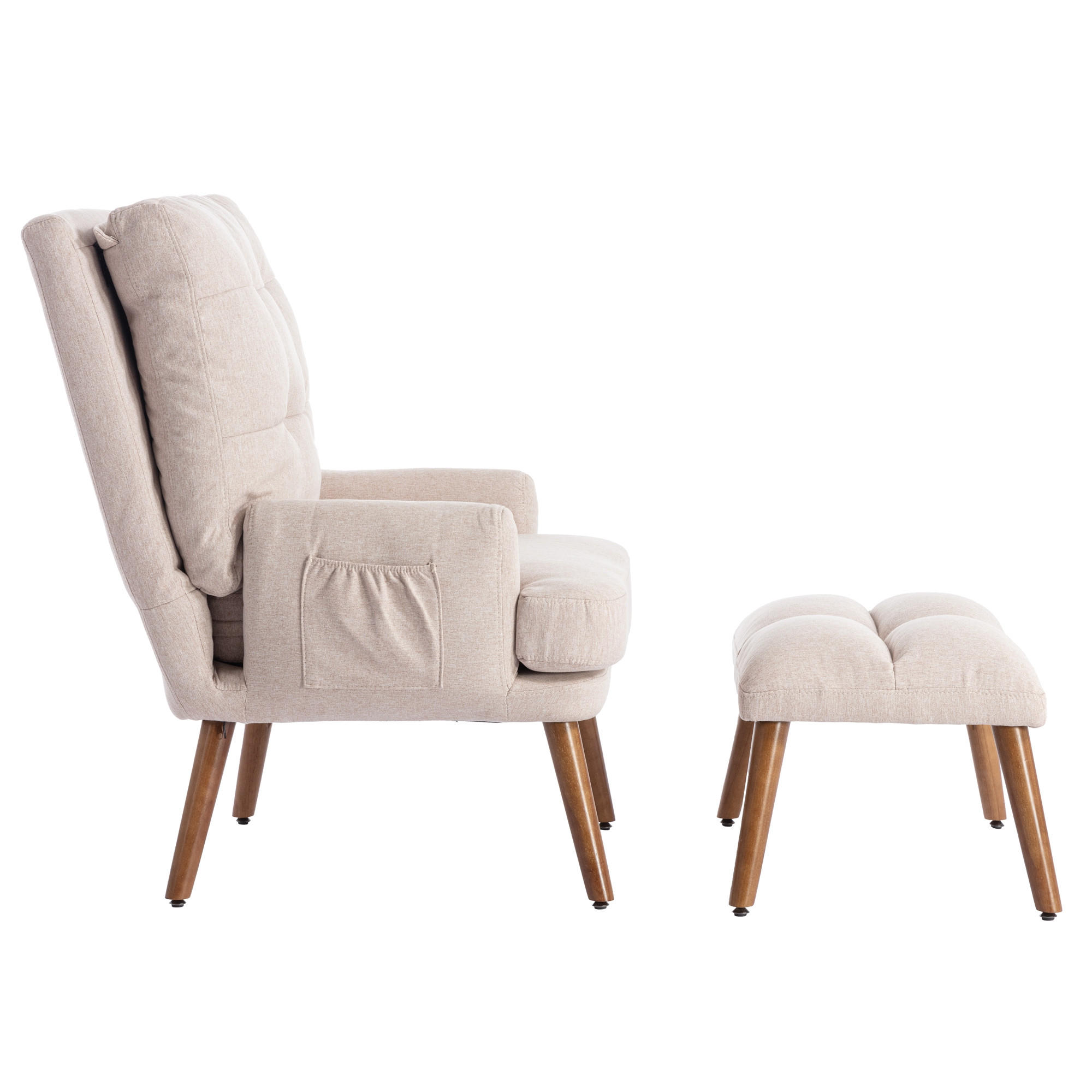 LOUNGSESSEL Verstellbar 5-stufig Neigbar Fußstütze Ablage - Beige, Holz (115.5/31/66.5cm) - FLIEKS