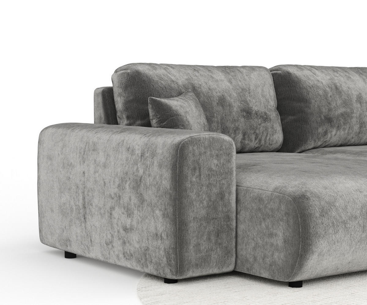 PANORAMASOFA Zanzibar Grau Chenille - Schwarz/Grau, Holz/Holzwerkstoff (325/79/144cm) - Maison de Reve