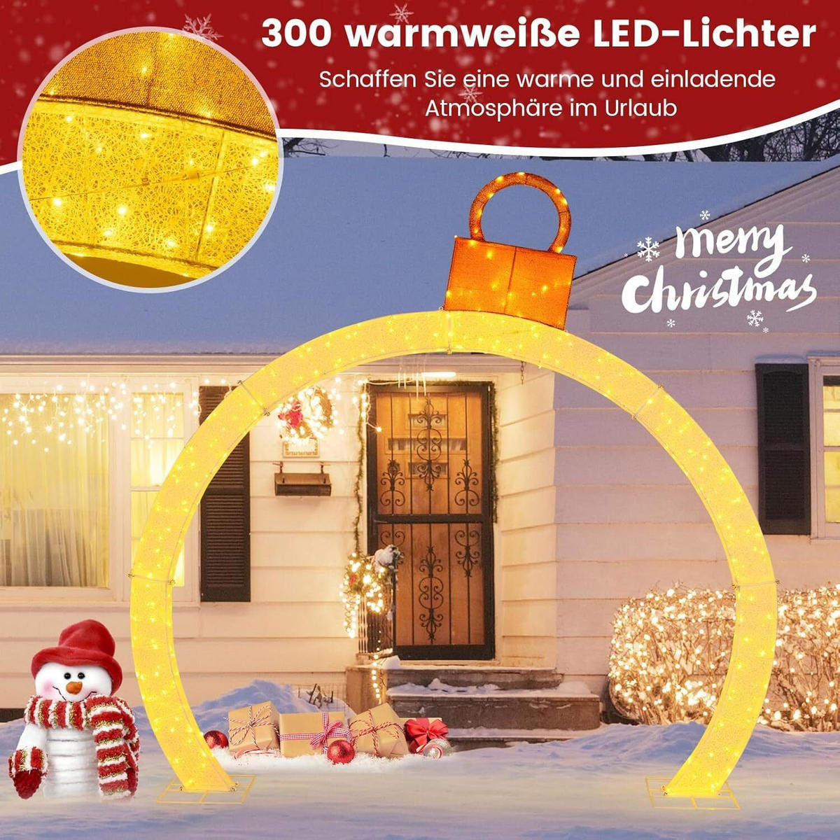 WEIHNACHTSBOGEN 313cm Warmweiß - Weiß, Metall (314/313/60cm) - COSTWAY