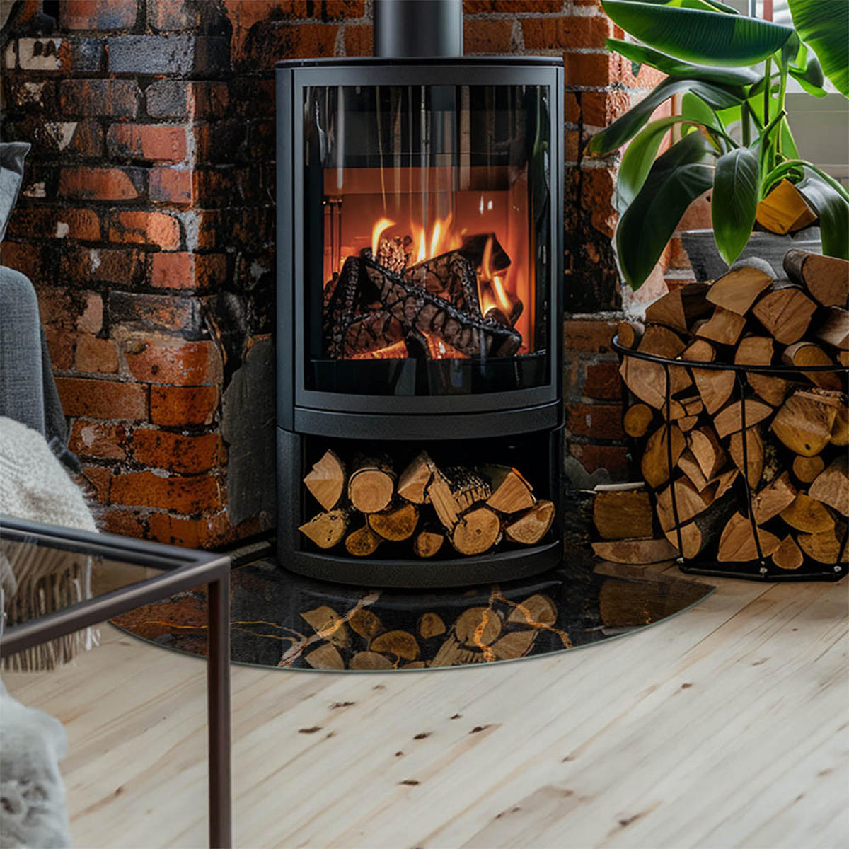 GLASPLATTE für Kamin 100x100 cm Schwarz - Schwarz, Glas (100/100/0.4cm) - ArtPrintCave