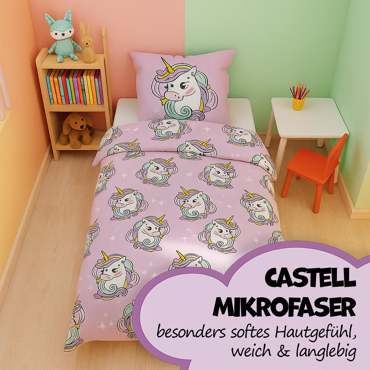 BETTWÄSCHE 2 tlg. mit Motiv 135x200 cm Einhorn - Rosa, Textil (135/200cm) - Bestlivings