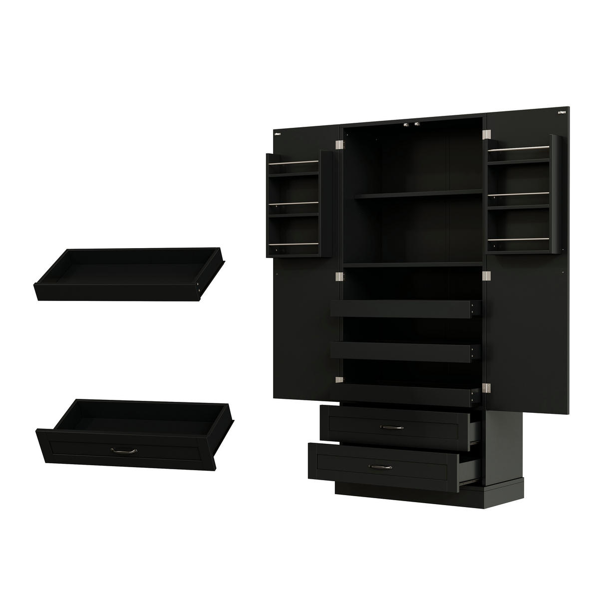 GESCHIRRSCHRANK 180 cm MDF Schwarz mit Ausziehböden und Türregalen - Schwarz, Holzwerkstoff (37.5/180/80cm) - Korfee