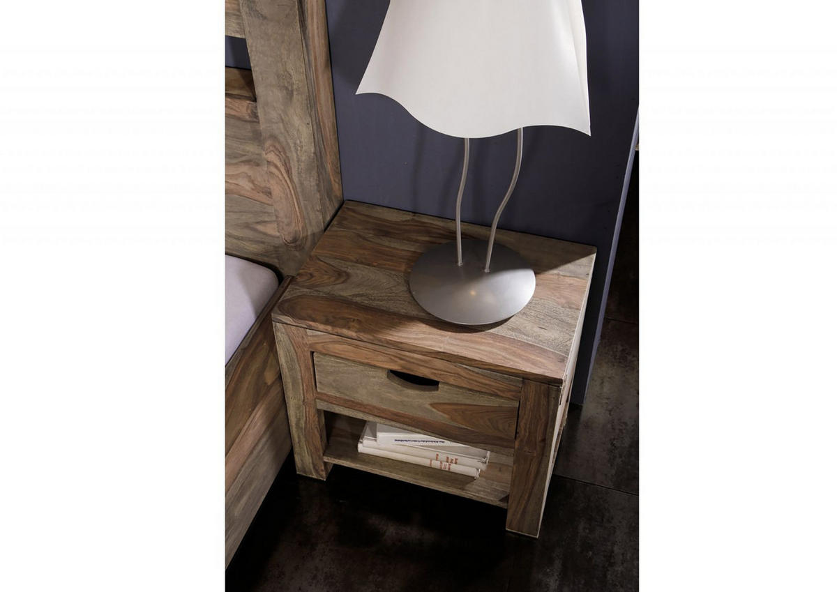 NACHTTISCH Sheesham 50x35x45 grau geölt NATURE GREY #91 - Grau, Holz (50/45/35cm) - Massivmoebel24