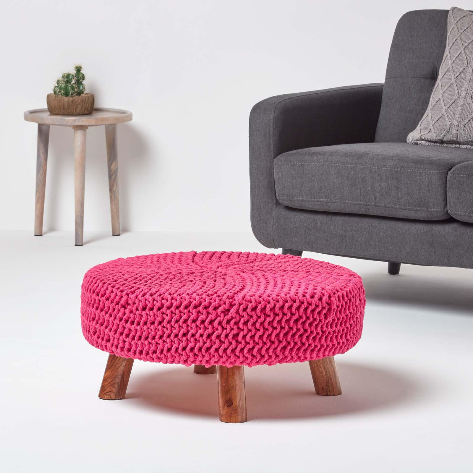 STRICK-HOCKER pink, rund 62/62/30 cm - Pink, Textil (62/30/62cm) - Homescapes
