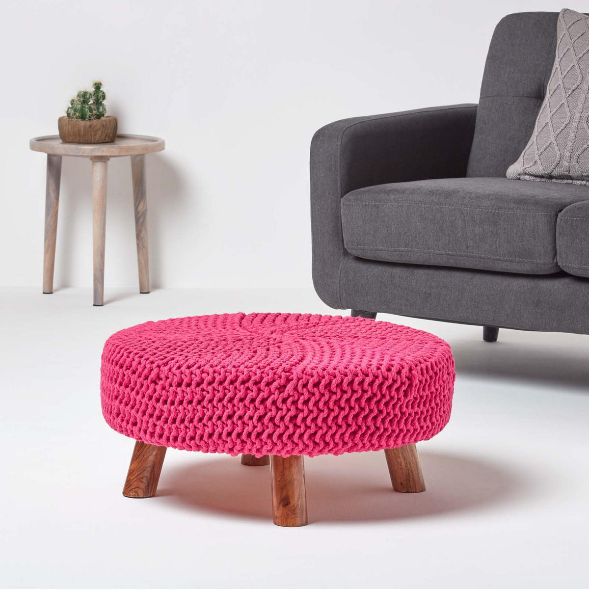 STRICK-HOCKER pink, rund 62/62/30 cm - Pink, Textil (62/30/62cm) - Homescapes