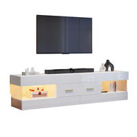 LOWBOARD in Weiß, TV Schrank mit LED, Offenen Stauraum und Schubladen, 152/35/40cm, für Wohnzimmer - Weiß, Holzwerkstoff (152/40/35cm) - STILVORA
