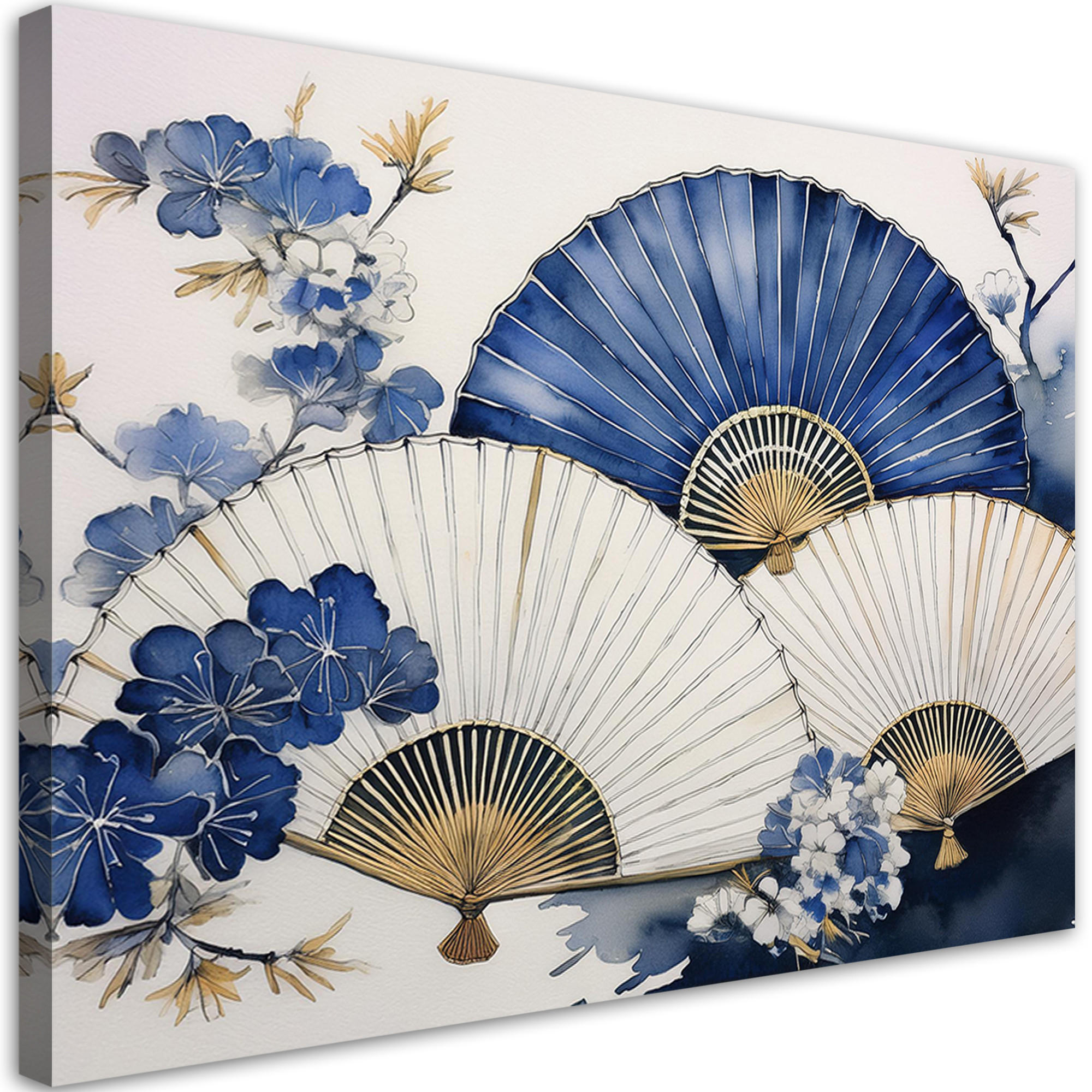 WANDBILD japanischer fächer blau - Blau, Textil (60/40cm) - Feeby