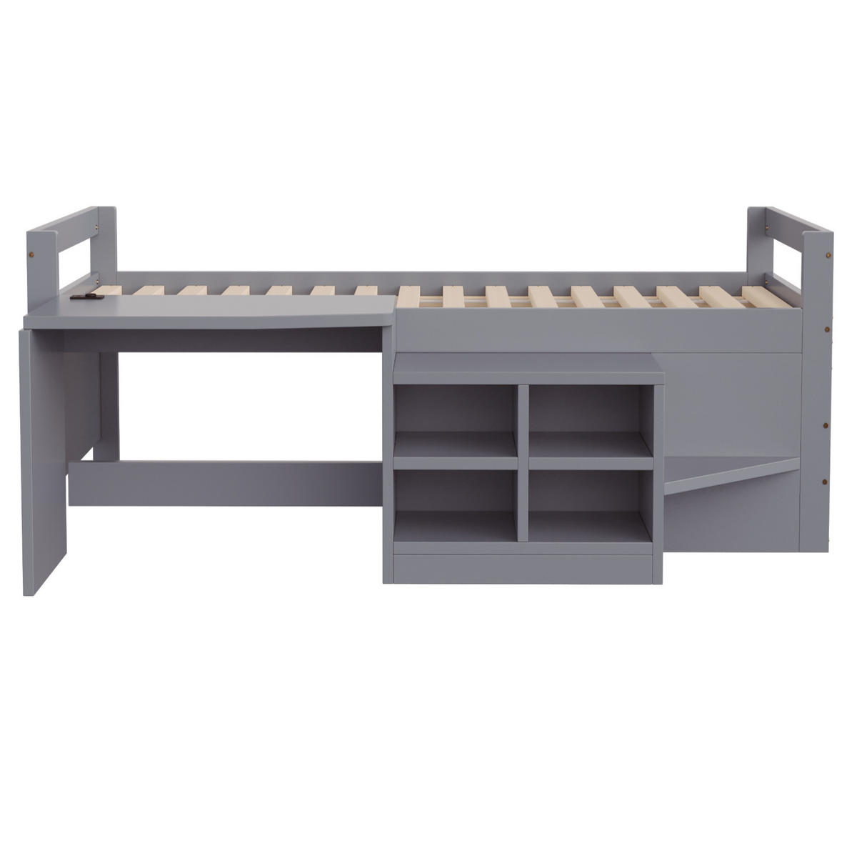 BETT mit Schreibtisch und Stauraum 90x200 cm Grau, Holz - Grau, Holzwerkstoff (90/200cm) - Beauniv