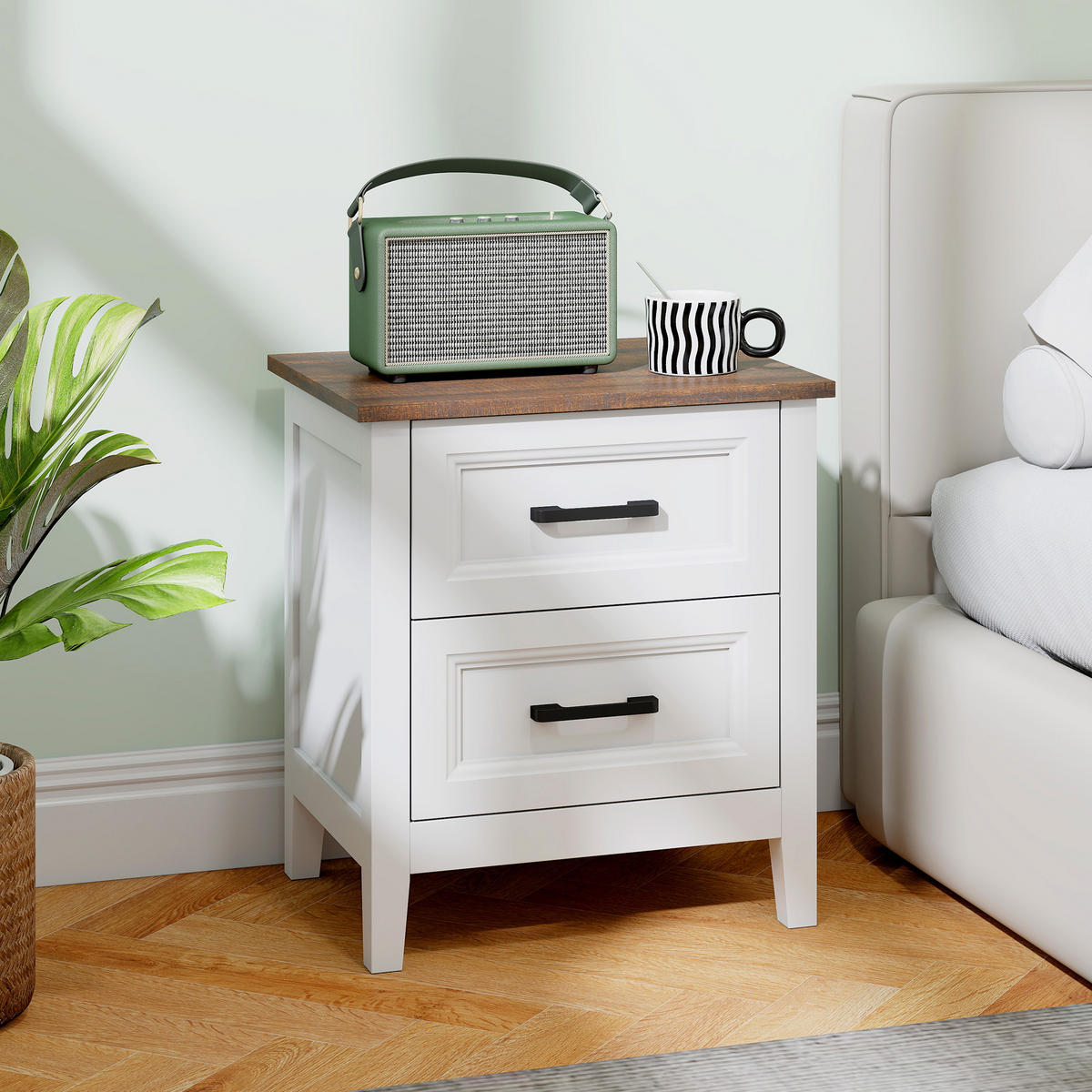 NACHTSCHRANK DE-12960 2 Schubladen, Landhausstil Weiß/Braun - Weiß, Holzwerkstoff (35/50/45cm) - ComfortXL