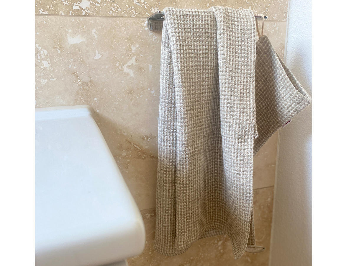 WASCHANDSCHUH Leinen-Waffelpique 17/20 cm - Beige/Naturfarben, Textil (17/20cm) - beties Heimtextil