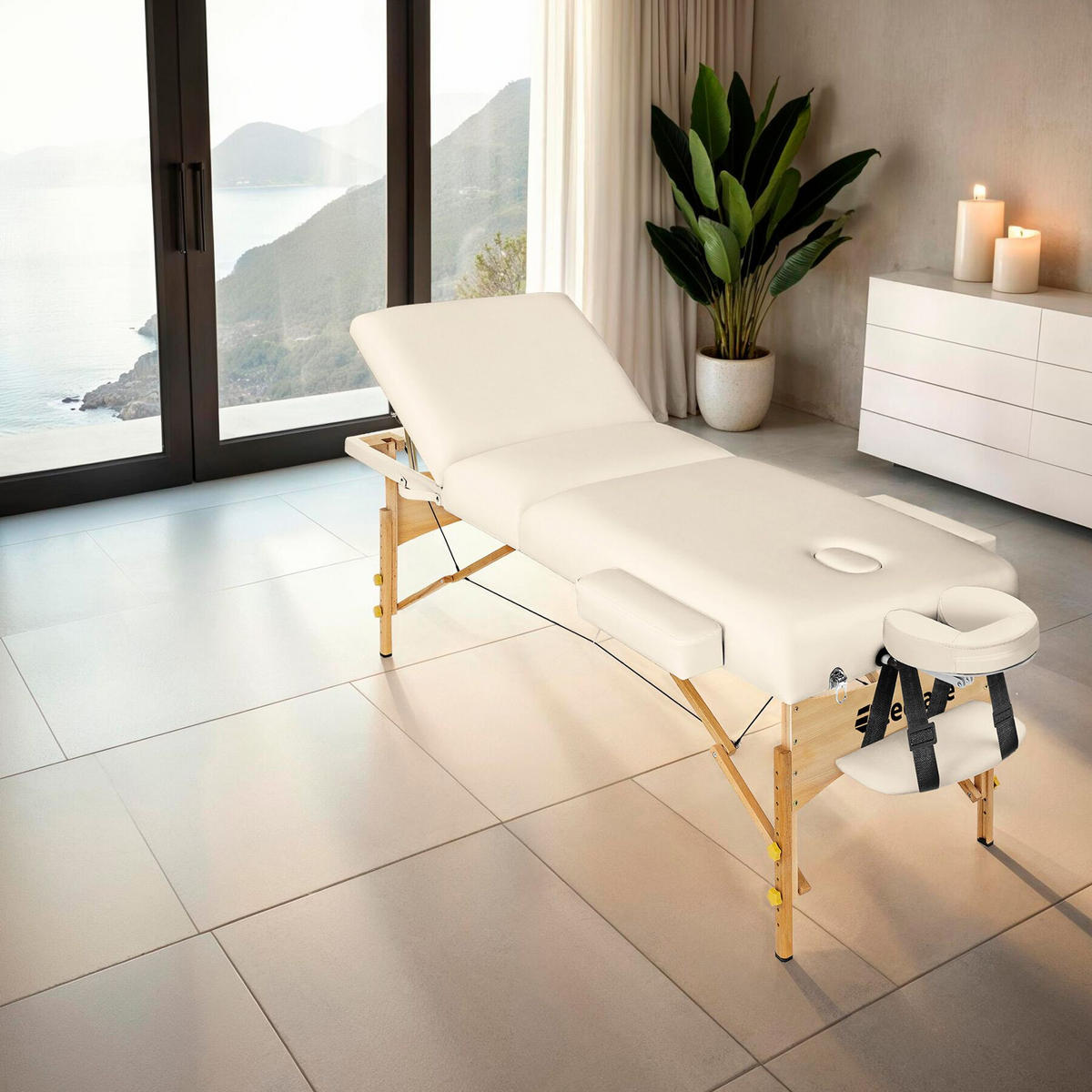 MASSAGELIEGE-SET 3 Zonen Somwang,218 x 102 x 90 cm,beige - Beige, Textil (108/90/218cm) - tectake