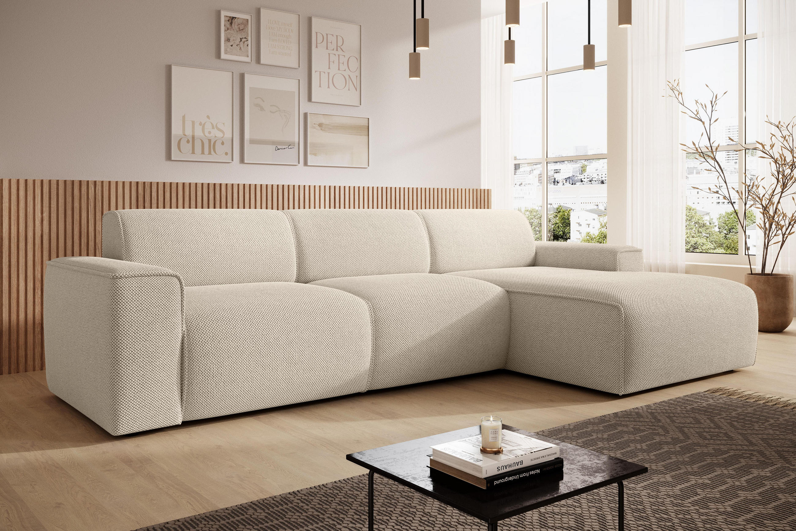 ECKSOFA L Form Didim mini Taupe 310/165/78 cm – stilvolle kleine Eckcouch R - Taupe/Schwarz, Kunststoff/Textil (310/165cm) - AX Living