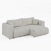 ECKSOFA RIVA Rechts Creme Cord-Stoff L-Form Couch mit Schlaffunktion & Bettkasten - Creme/Schwarz, Holz (160/255cm) - Barchello