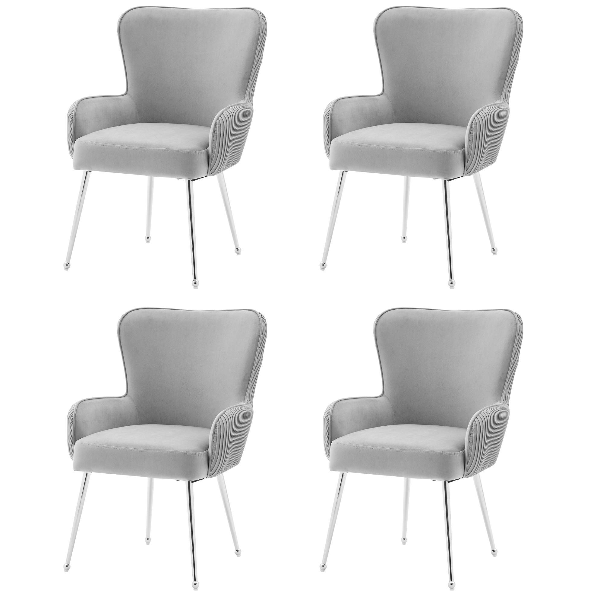 ESSZIMMERSTUHL 4er Set Samt Lounge Grau Silber Armlehnen - Grau, Textil (57.5/88/56cm) - FLIEKS