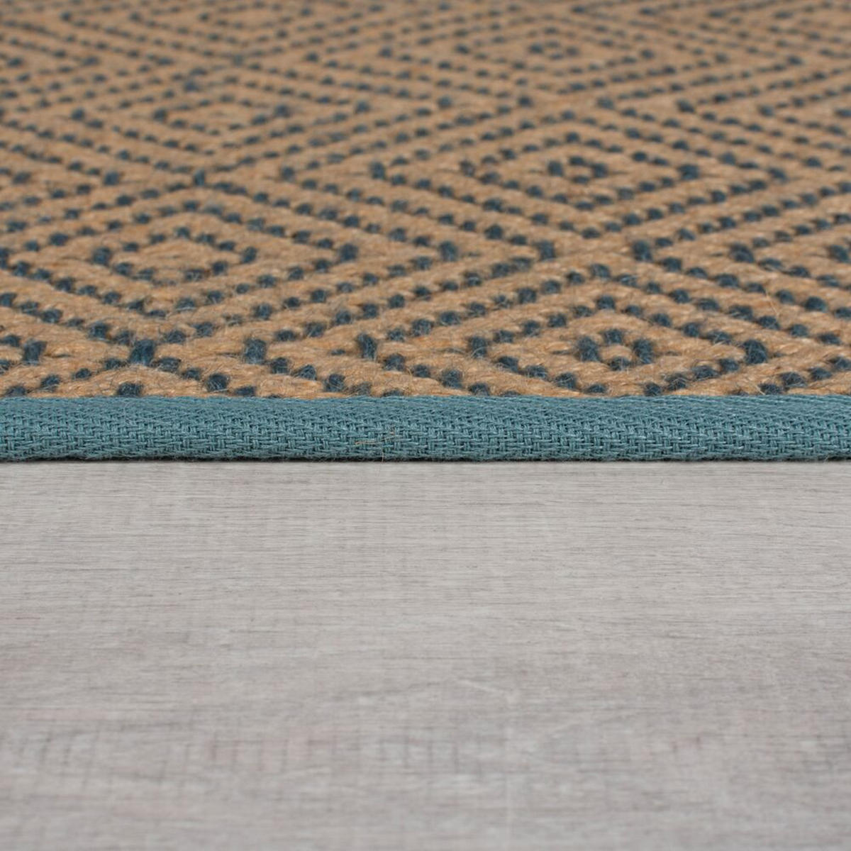 TEPPICH Jute Geometrisch-Design CARRON, Braun-Blau 60x800 cm - Blau/Braun, Naturmaterialien (60/800cm) - KADIMA DESIGN