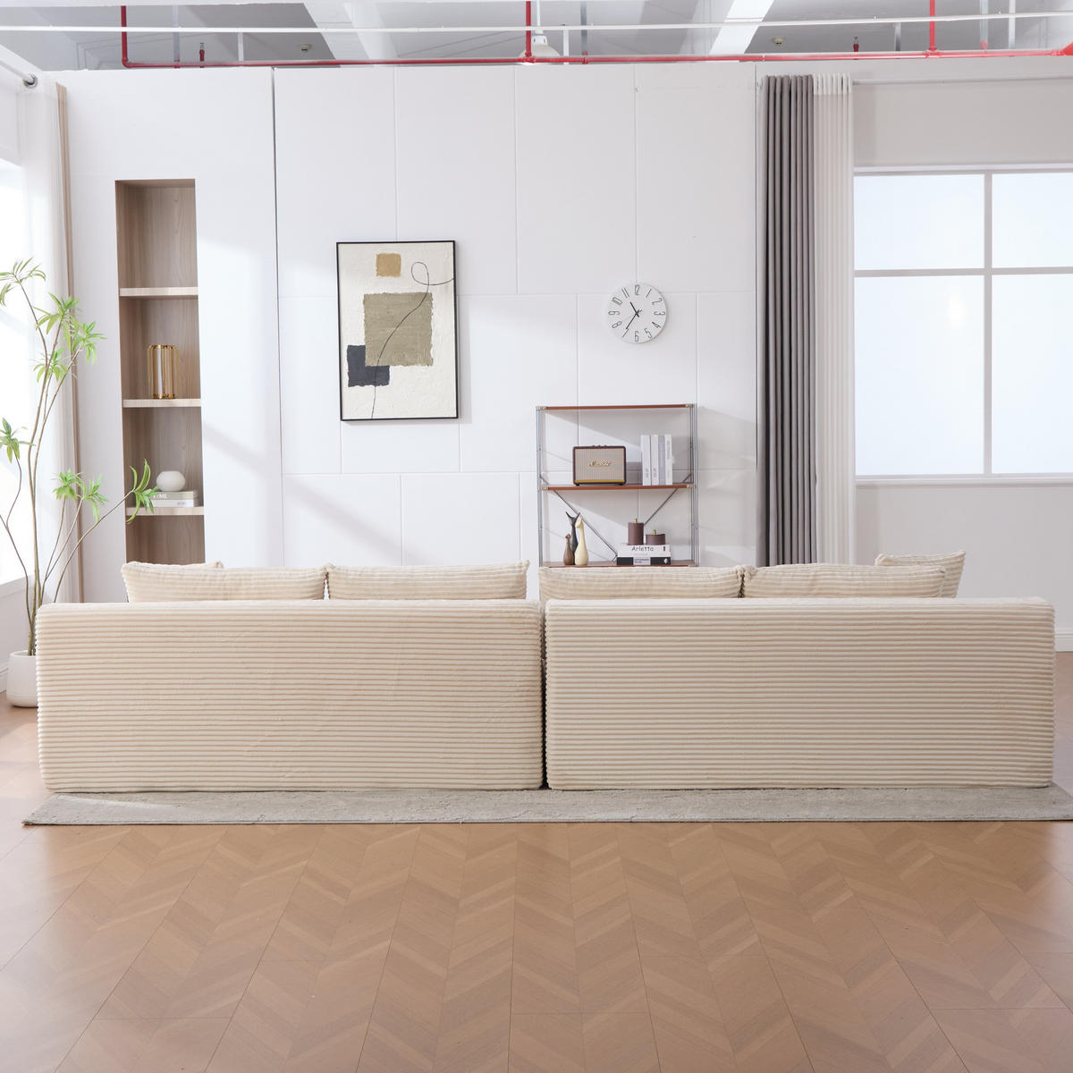 SOFAELEMENT 334/99/74.5 cm Elfenbein Chenille mit 30D hochelastischem Schaumstoff und rutschfestem Bode - Ecru, Textil (99/74.5/344cm) - Oxeza