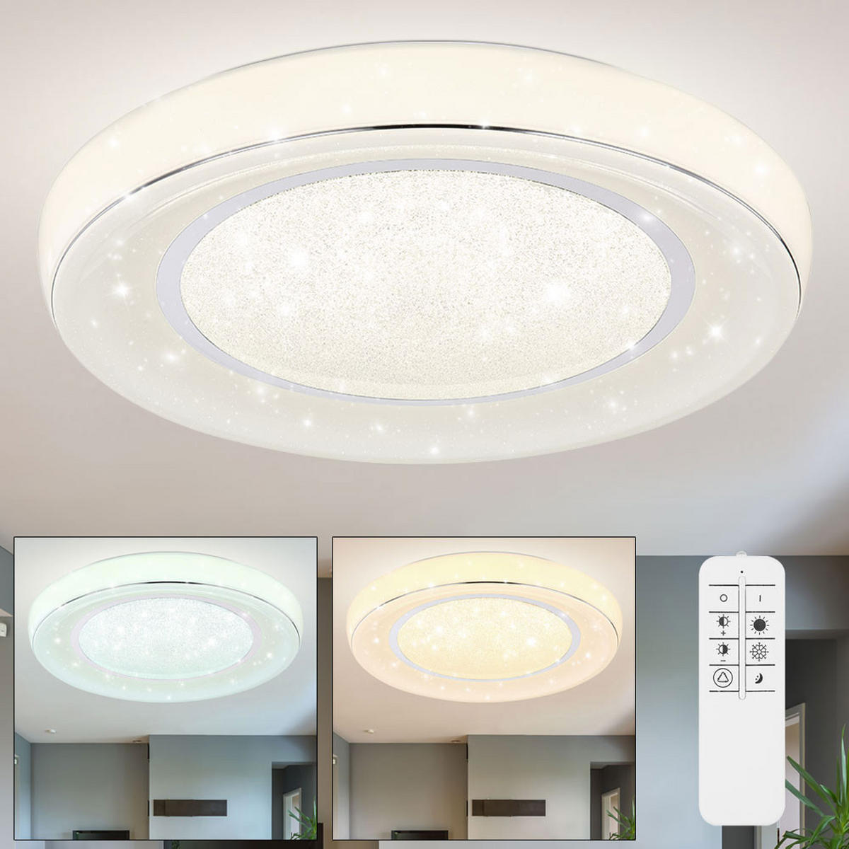 LED DECKENLEUCHTE Kristall Weiß Chrom - Weiß, Metall (66/66/9cm) - Globo Lighting