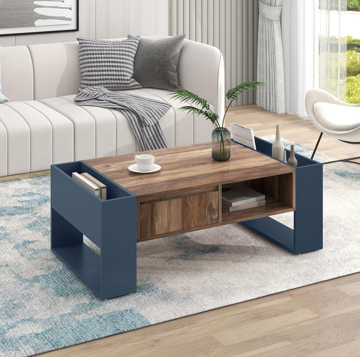 COUCHTISCH 111/40/60 cm in Schwarz/Grau aus Spanplatte mit Stauraum - Schwarz, Holzwerkstoff (111/60/40cm) - OKMYHOME