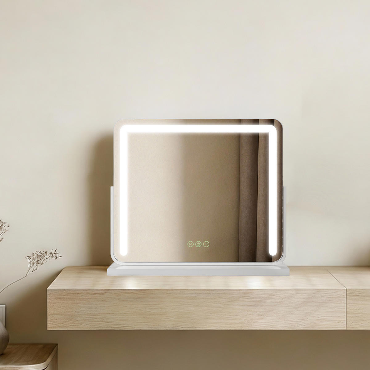 KOSMETIKSPIEGEL mit Beleuchtung, Weiß, 60/51,6/11,8 cm - Weiß, Glas (51.6/12.2/60cm) - EMKE