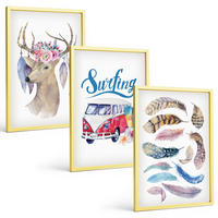 BILDER SET 3er Set - 40x60 cm Goldrahmen - Blumenwagen mit Geweih - Goldfarben, Kunststoff (40/60cm) - TULUP