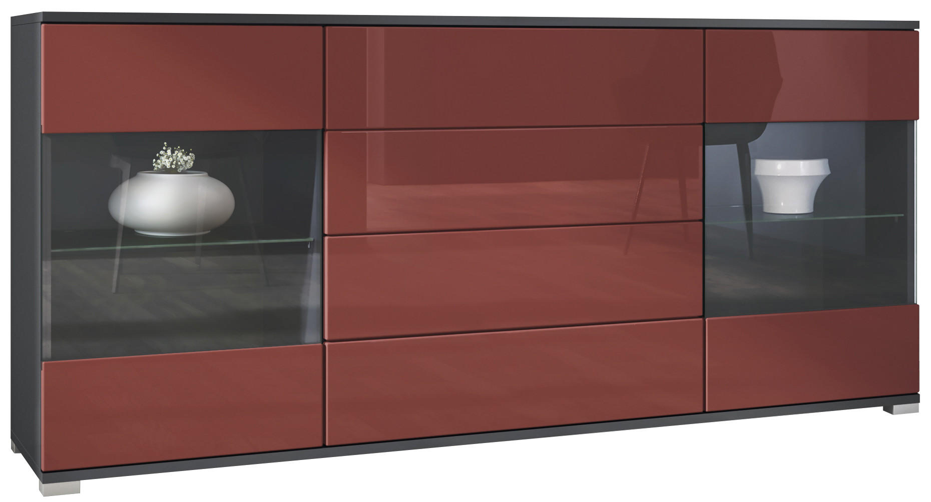 SIDEBOARD Bari Bordeaux Hochglanz - Bordeaux, Holzwerkstoff (166.5/75.5/35cm) - Vladon