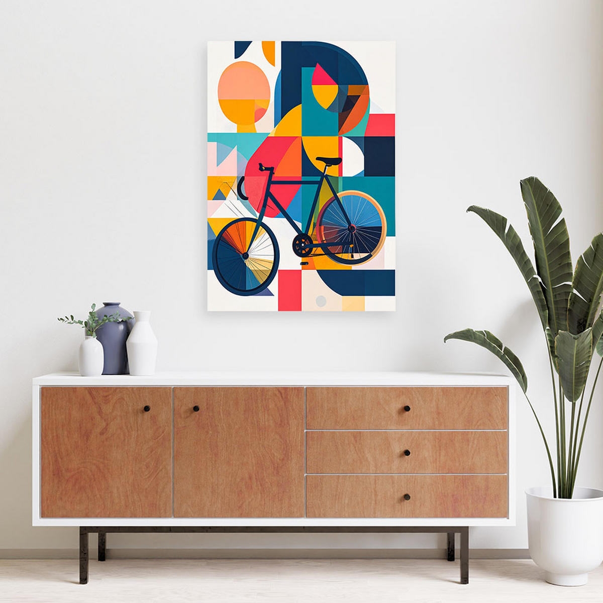 LEINWANDBILD Abstraktion Fahrrad inspiriert vom Bauhaus 80x120cm - Multicolor, Textil (80/120cm) - Feeby