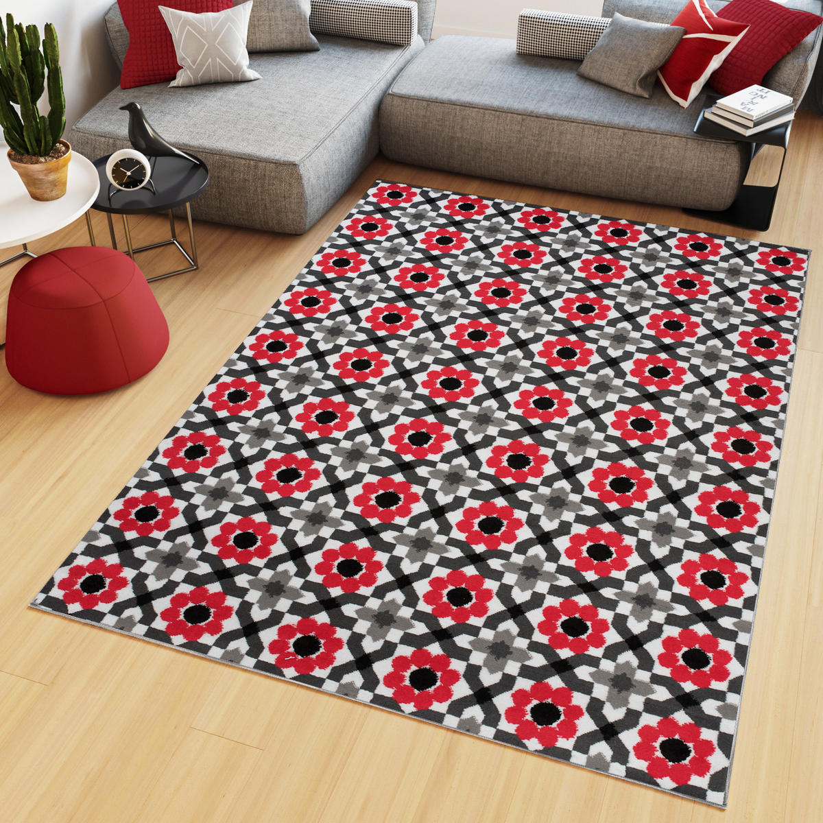 TEPPICH MAYA Rot Floral Mosaik Geometrisch 200/200 cm - Rot, Textil (200/200cm) - Tapiso