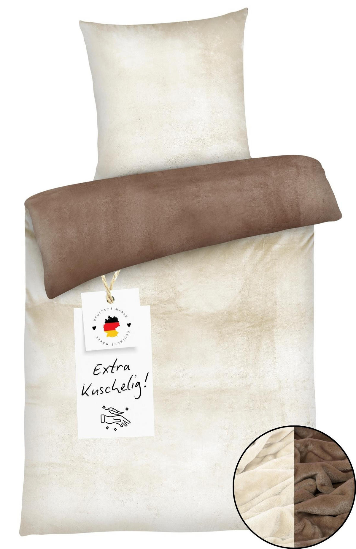 WINTER-BETTWÄSCHE 155x220 Cashmere-Touch Warmer Winter Bettbezug Kuschelig Creme Braun - Creme, Textil (155/220cm) - Carpe Sonno