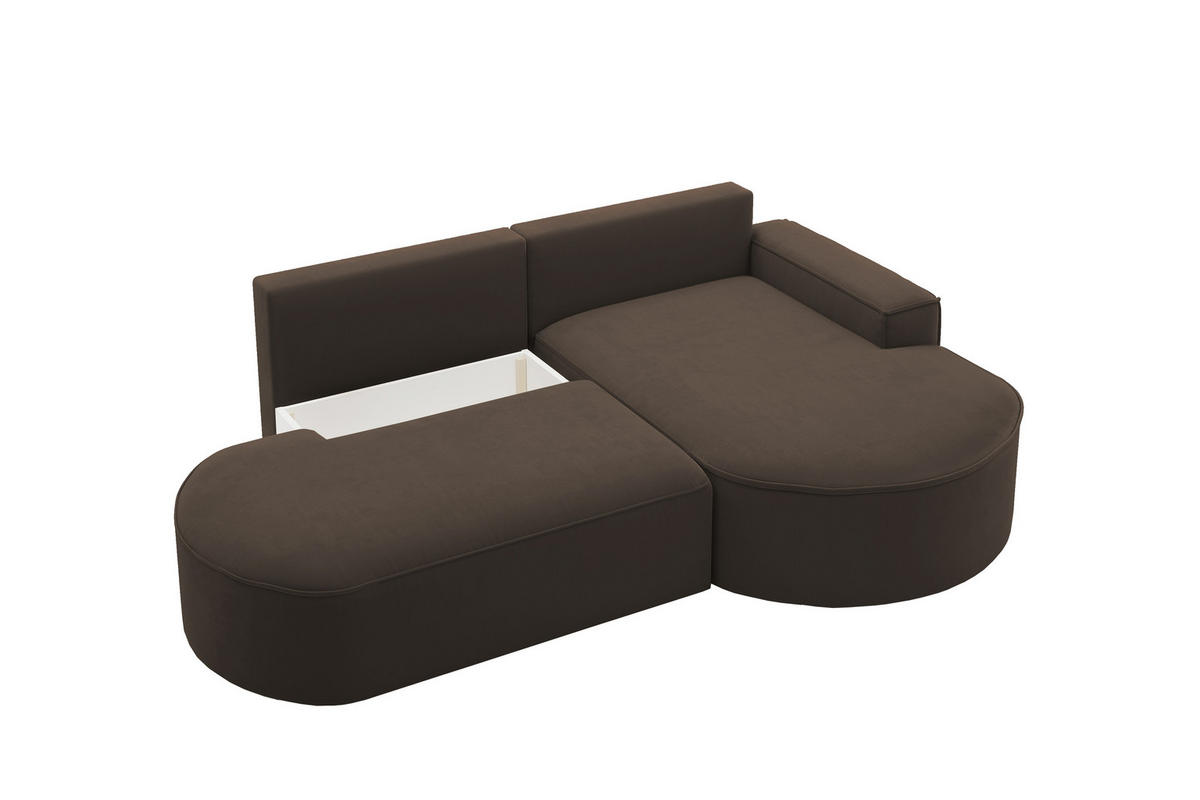 ECKSOFA mit Schlaffunktion und Bettkasten Modena Runden stoff Salvador Dunkelbraun Rechts - Dunkelbraun, Holz/Textil (278/179cm) - Kaiser Möbel