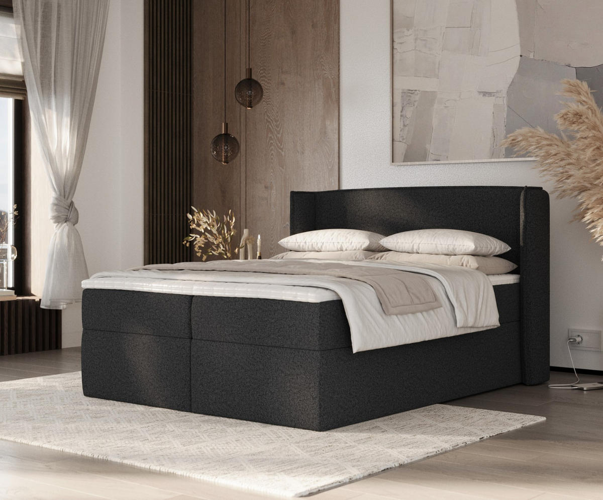 BOXBETT Viva 160/200 cm Anthrazit im Riva Stoff - Anthrazit/Schwarz, Holz/Holzwerkstoff (160/200cm) - AltaBeds