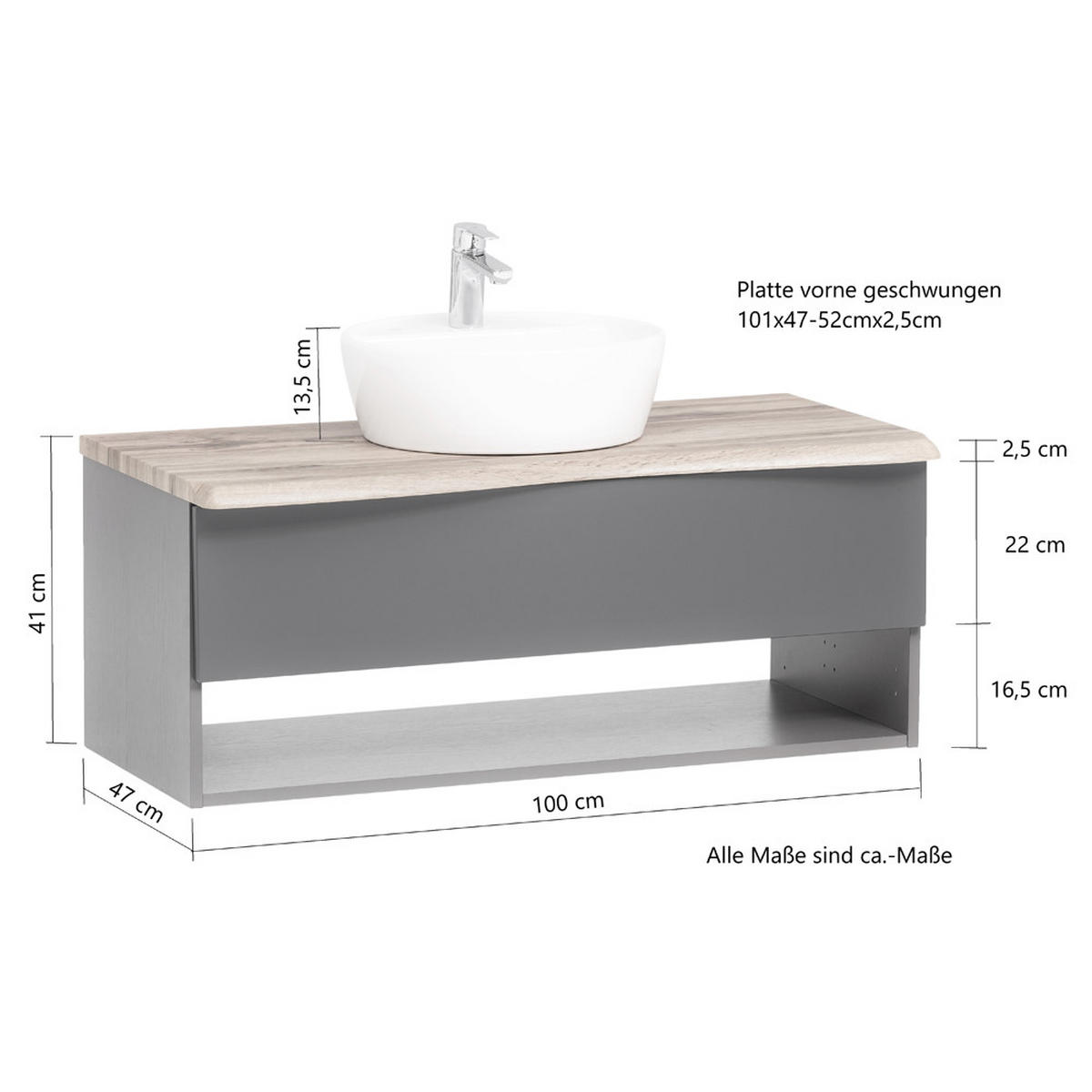 WASCHTISCH Kahla-03 - Braun, Holzwerkstoff (101/55/52cm) - Lomado