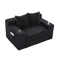 SCHLAFSOFA 2-in-1 mit Hocker, 2 Kissen und Becherhalter, DE-42913, Schwarz - Schwarz, Textil (133/64/87cm) - ComfortXL