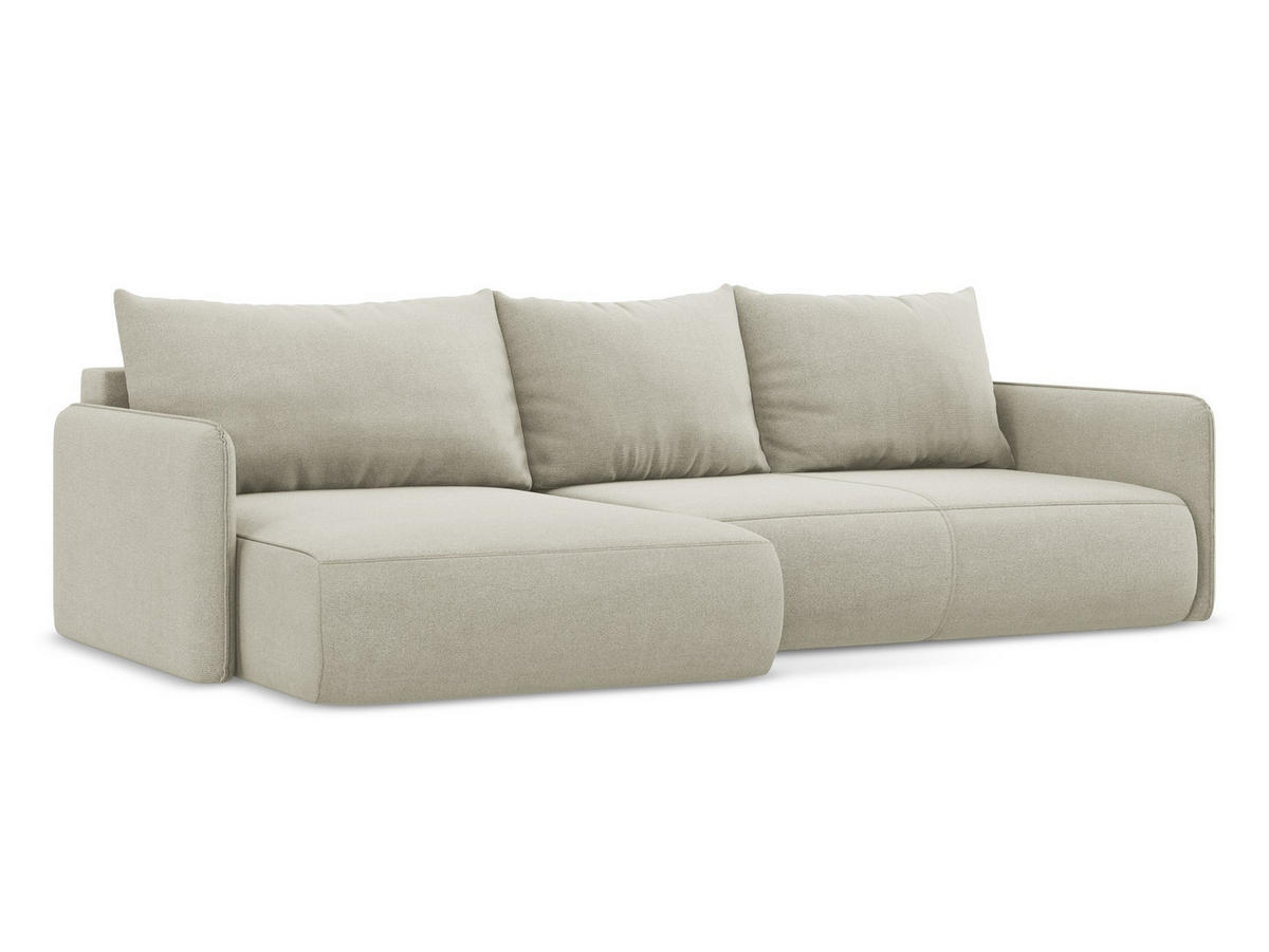 ECKSOFA mit Schlaffunktion Strukturstoff Stoff Beige - Beige/Creme, Kunststoff/Textil (148/240cm) - Makamii
