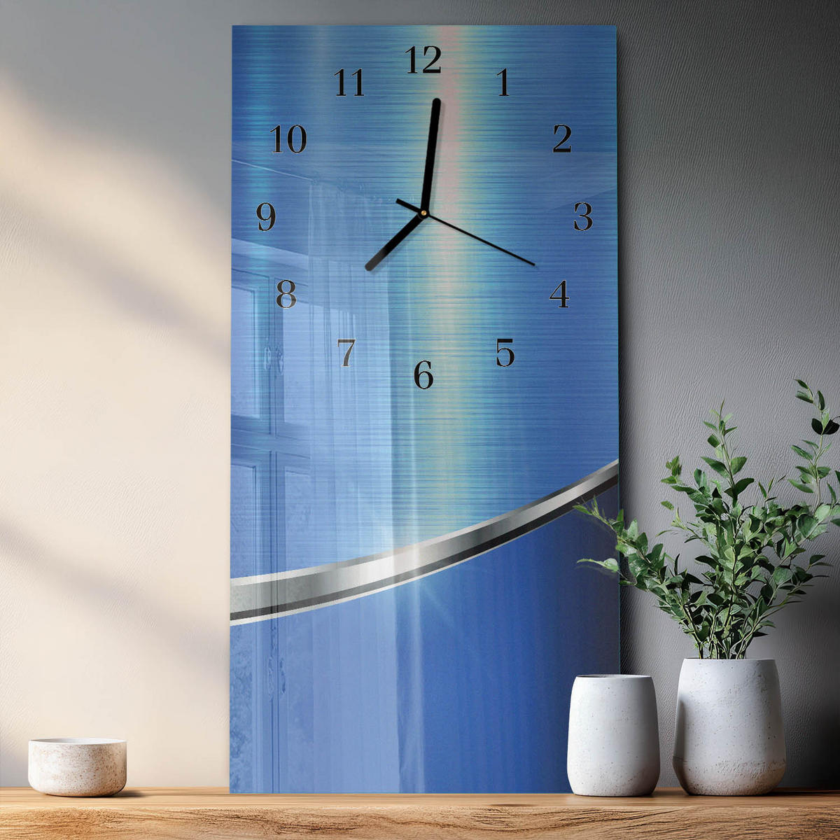 WANDUHR 60x30 cm - Abstraktion - Blau, Glas (30/60/0.4cm) - TULUP