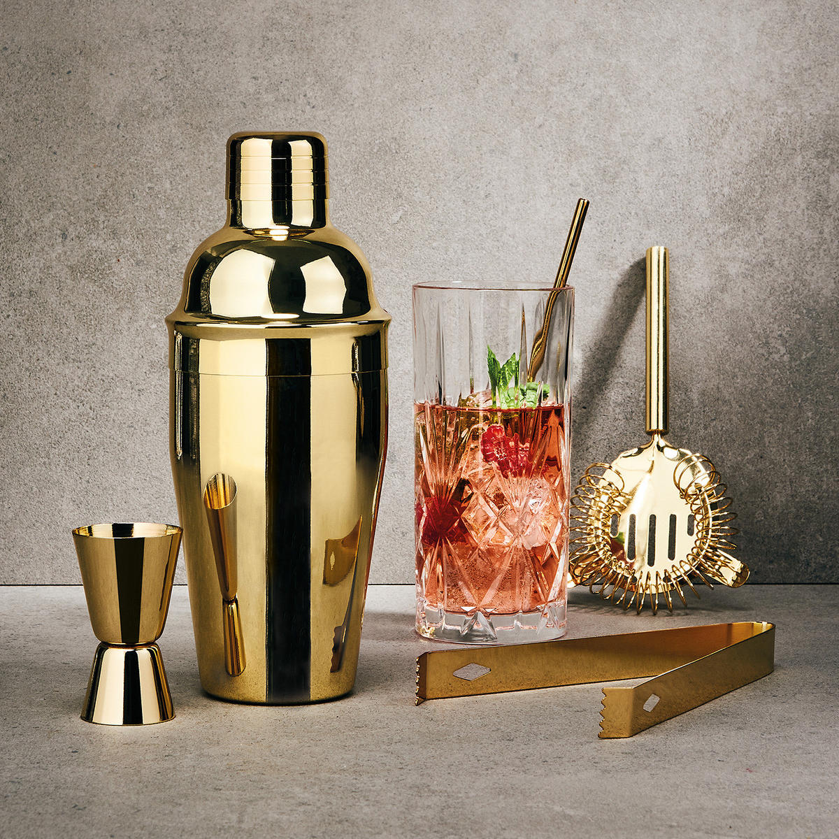 COCKTAIL-SET (5-teilig) Manhattan Lounge - Goldfarben, Metall (27/9/27cm) - Butlers